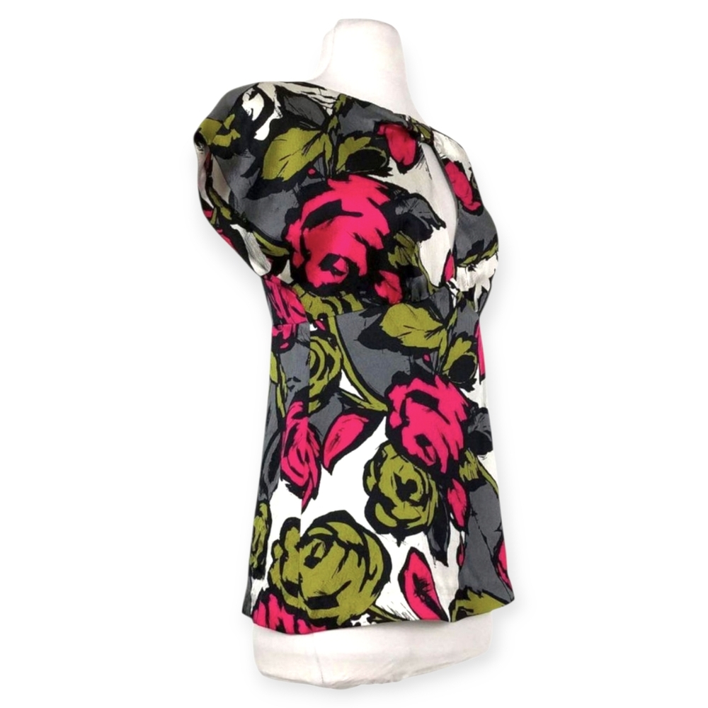 TRINA TURK Silk Floral Dolman Sleeve Keyhole Blouse